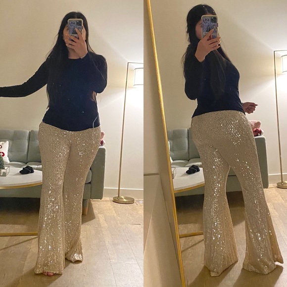 🦃24 HOUR SALE 🦃 Times Square Champagne Sequin Flare Pants - Picture 8 of 8